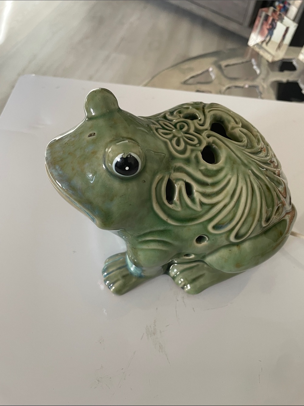 Collectible Green Glazed Ceramic Frog Figurine/ Night Light